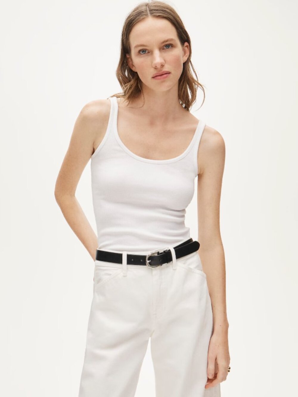J. Crew Factory Women’s Size XS Fine Rib Cotton Tank Top White Scoop Neck 14827